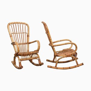 Mid-Century Italian Rattan & Bamboo Rocking Chairs, 1960s, Set of 2-JDR-1125892