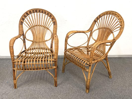 Mid-Century Italian Rattan & Bamboo Sofa, Armchairs & Coffee Table, 1960s, Set of 4-JDR-1126051