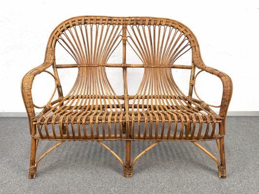 Mid-Century Italian Rattan & Bamboo Sofa, Armchairs & Coffee Table, 1960s, Set of 4-JDR-1126051