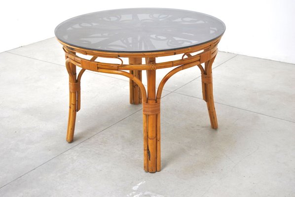 Mid-Century Italian Rattan Dining Table-JQO-906281