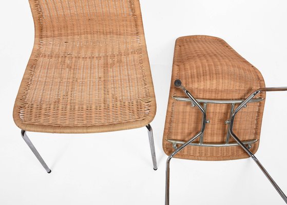 Mid-Century Italian Rattan, Wicker & Chromed Metal Chairs, 1970s, Set of 6-JDR-1125954