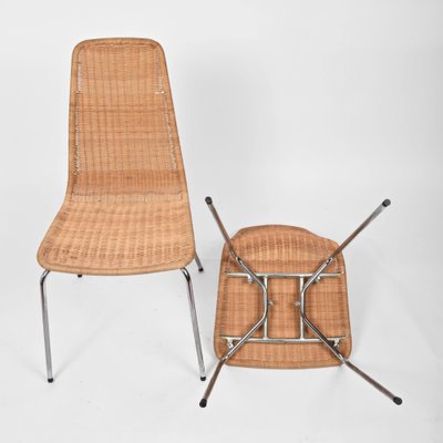 Mid-Century Italian Rattan, Wicker & Chromed Metal Chairs, 1970s, Set of 6-JDR-1125954