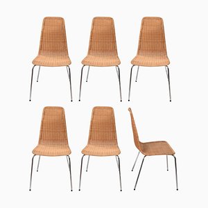 Mid-Century Italian Rattan, Wicker & Chromed Metal Chairs, 1970s, Set of 6-JDR-1125954