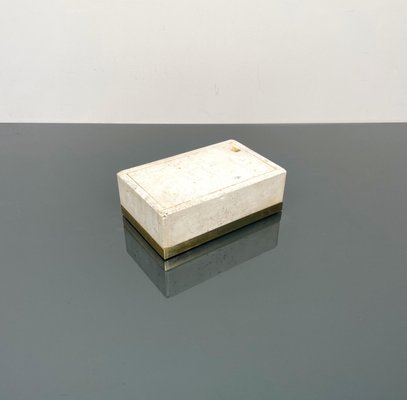 Mid-Century Italian Rectangular Box in Travertine and Brass, 1970s-LYQ-1383794