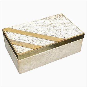 Mid-Century Italian Rectangular Box in Travertine and Brass, 1970s-LYQ-1383794