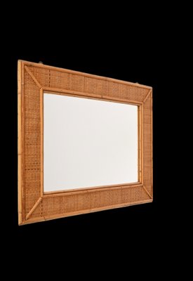 Mid-Century Italian Rectangular Mirror with Bamboo and Woven Wicker Frame, 1970s-JDR-1267655