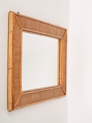 Mid-Century Italian Rectangular Mirror with Bamboo and Woven Wicker Frame, 1970s-JDR-1267655