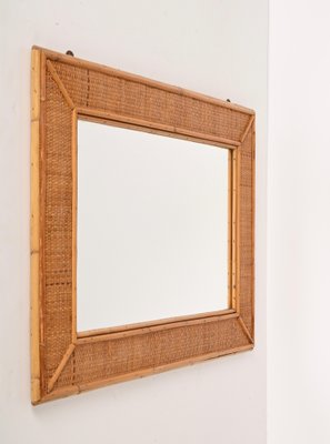 Mid-Century Italian Rectangular Mirror with Bamboo and Woven Wicker Frame, 1970s-JDR-1267655