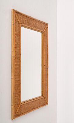 Mid-Century Italian Rectangular Mirror with Bamboo and Woven Wicker Frame, 1970s-JDR-1267655