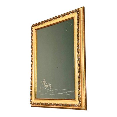 Mid-Century Italian Rectangular Mirror with Drawing, 1940s-GDD-1350929