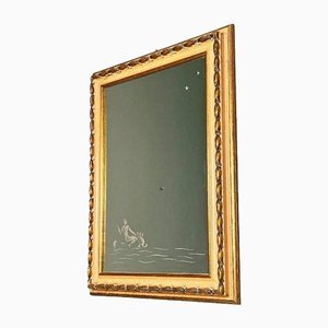 Mid-Century Italian Rectangular Mirror with Drawing, 1940s-GDD-1350929