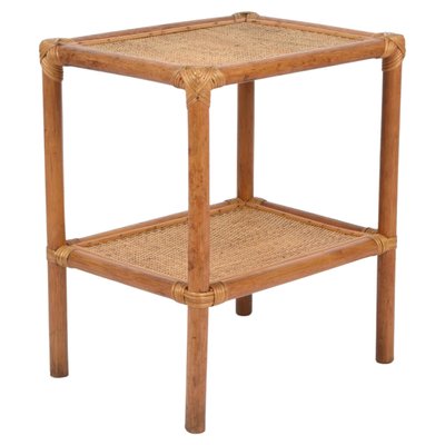 Mid-Century Italian Rectangular Two-Tiers Bamboo and Rattan Side Table, 1970s-JDR-1251102