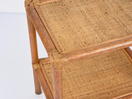 Mid-Century Italian Rectangular Two-Tiers Bamboo and Rattan Side Table, 1970s-JDR-1251102