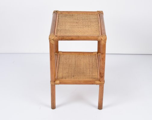 Mid-Century Italian Rectangular Two-Tiers Bamboo and Rattan Side Table, 1970s-JDR-1251102