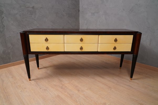 Mid-Century Italian Rectangular Walnut and Goatskin Chest of Drawers, 1950-UH-1193709