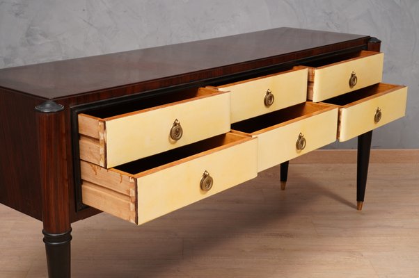 Mid-Century Italian Rectangular Walnut and Goatskin Chest of Drawers, 1950-UH-1193709