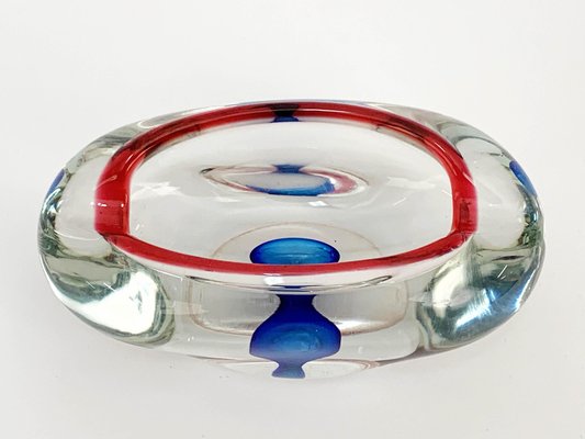 Mid-Century Italian Red, Blue and Crystal Murano Sommerso Glass Bowl by Flavio Poli, 1960-JDR-1126106