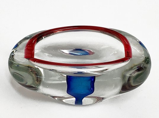 Mid-Century Italian Red, Blue and Crystal Murano Sommerso Glass Bowl by Flavio Poli, 1960-JDR-1126106