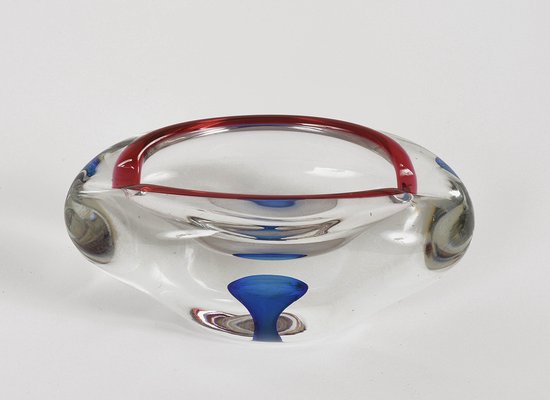 Mid-Century Italian Red, Blue and Crystal Murano Sommerso Glass Bowl by Flavio Poli, 1960-JDR-1126106