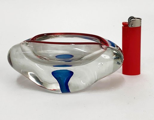 Mid-Century Italian Red, Blue and Crystal Murano Sommerso Glass Bowl by Flavio Poli, 1960-JDR-1126106