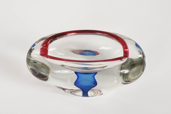 Mid-Century Italian Red, Blue and Crystal Murano Sommerso Glass Bowl by Flavio Poli, 1960-JDR-1126106