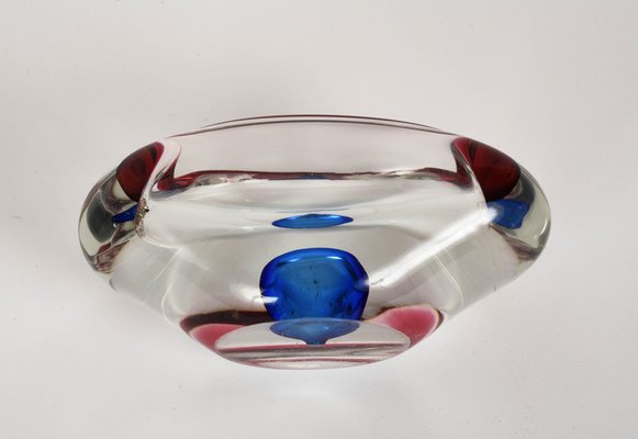 Mid-Century Italian Red, Blue and Crystal Murano Sommerso Glass Bowl by Flavio Poli, 1960-JDR-1126106