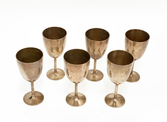 Mid-Century Italian Regency Solid Brass Chalices, 1980s, Set of 6-JDR-1126092