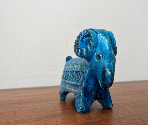 Mid-Century Italian Rimini Blu Pottery Ram Figurine attributed to Aldo Londi for Bitossi, 1960s-UAH-2020646