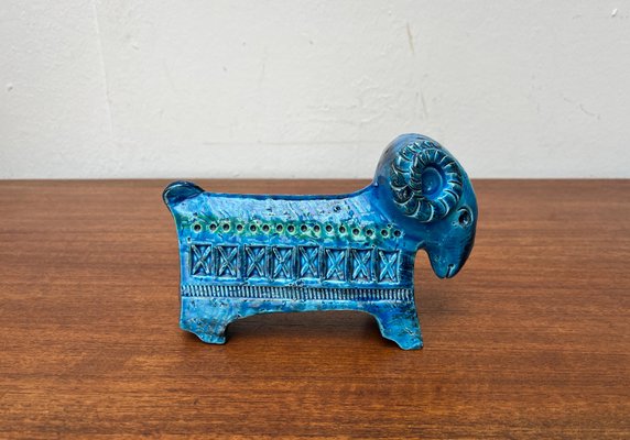 Mid-Century Italian Rimini Blu Pottery Ram Figurine attributed to Aldo Londi for Bitossi, 1960s-UAH-2020646