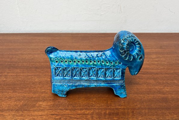 Mid-Century Italian Rimini Blu Pottery Ram Figurine attributed to Aldo Londi for Bitossi, 1960s-UAH-2020646