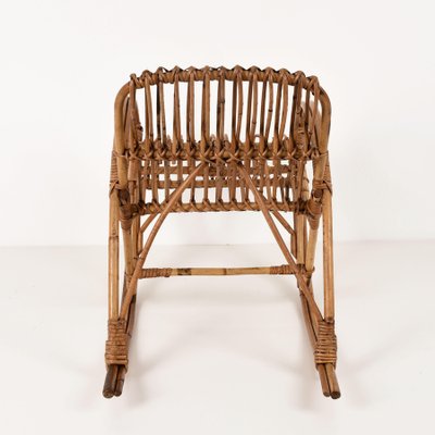 Mid-Century Italian Riviera Rattan and Bamboo Children's Rocking Chair, 1950s-JDR-1125451