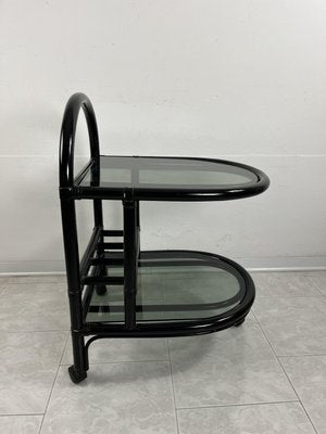 Mid-Century Italian Roberti Bamboo Bar Cart with 2 Smoked Glass Tops, 1960s-YST-2021421