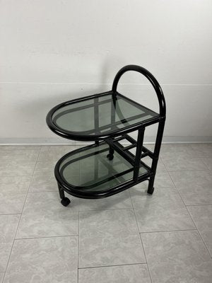 Mid-Century Italian Roberti Bamboo Bar Cart with 2 Smoked Glass Tops, 1960s-YST-2021421