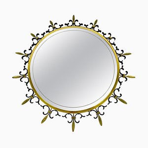 Mid-Century Italian Round Illuminated Brass Wall Mirror, Italy, 1960s-PUK-839034