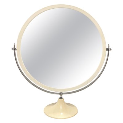 Mid-Century Italian Round Metal and White Plastic Table Mirror, Italy, 1980s-JDR-1126100