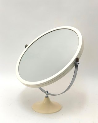 Mid-Century Italian Round Metal and White Plastic Table Mirror, Italy, 1980s-JDR-1126100