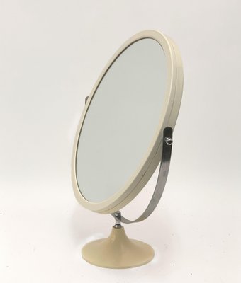 Mid-Century Italian Round Metal and White Plastic Table Mirror, Italy, 1980s-JDR-1126100