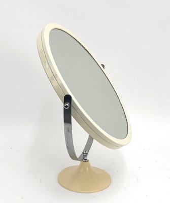 Mid-Century Italian Round Metal and White Plastic Table Mirror, Italy, 1980s-JDR-1126100