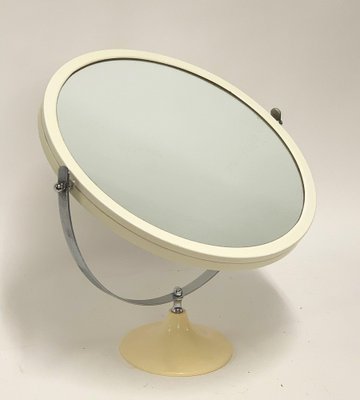 Mid-Century Italian Round Metal and White Plastic Table Mirror, Italy, 1980s-JDR-1126100