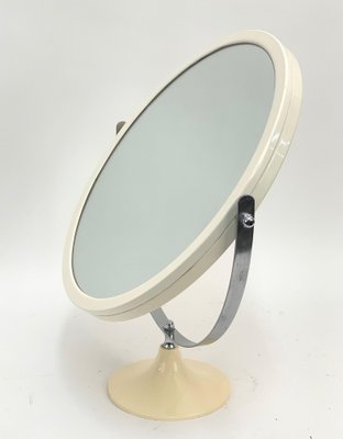 Mid-Century Italian Round Metal and White Plastic Table Mirror, Italy, 1980s-JDR-1126100