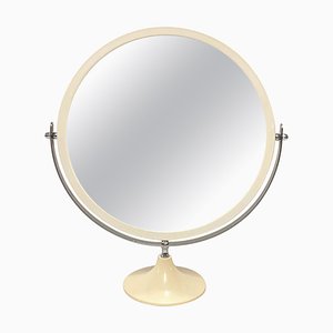 Mid-Century Italian Round Metal and White Plastic Table Mirror, Italy, 1980s-JDR-1126100