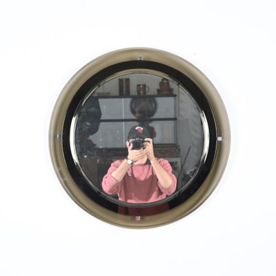 Mid-Century Italian Round Mirror with Beveled Smoked Glass attributed to Sena Cristal, 1970s-JDR-1736588