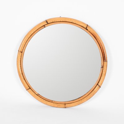 Mid-Century Italian Round Mirror with Double Bamboo and Cane Frame, 1970s-JDR-1343289