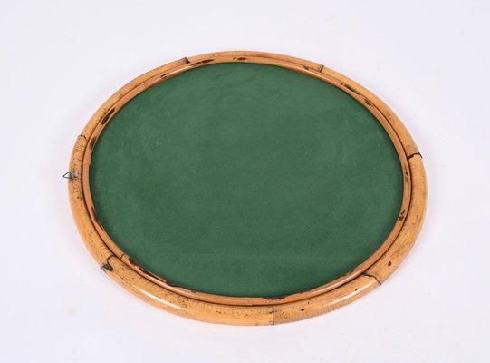 Mid-Century Italian Round Mirror with Double Bamboo and Cane Frame, 1970s-JDR-1343289