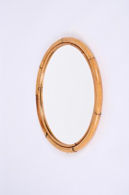 Mid-Century Italian Round Mirror with Double Bamboo and Cane Frame, 1970s-JDR-1343289