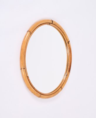 Mid-Century Italian Round Mirror with Double Bamboo and Cane Frame, 1970s-JDR-1343289