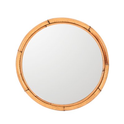 Mid-Century Italian Round Mirror with Double Bamboo and Cane Frame, 1970s-JDR-1343289