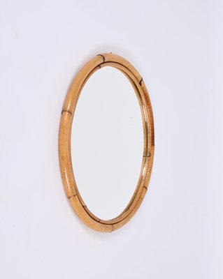 Mid-Century Italian Round Mirror with Double Bamboo and Cane Frame, 1970s-JDR-1343289