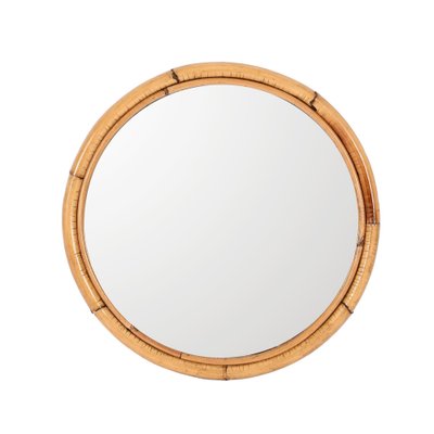 Mid-Century Italian Round Mirror with Double Bamboo and Cane Frame, 1970s-JDR-1343289