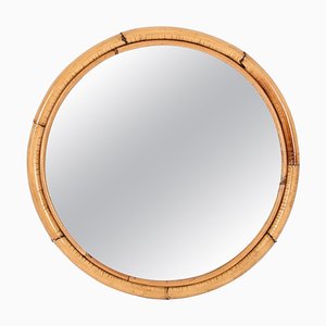 Mid-Century Italian Round Mirror with Double Bamboo and Cane Frame, 1970s-JDR-1343289